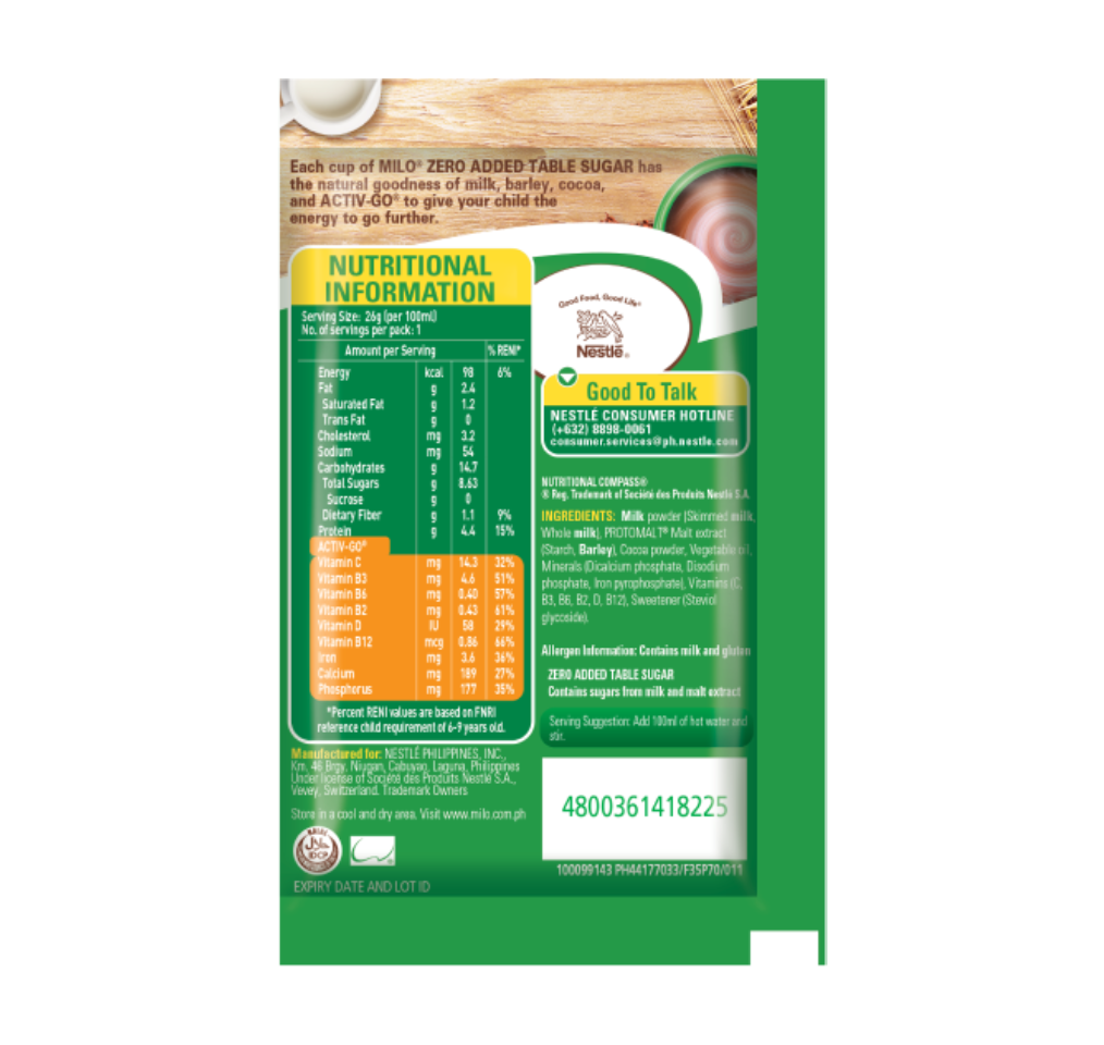 MILO ® Zero Added Table Sugar​