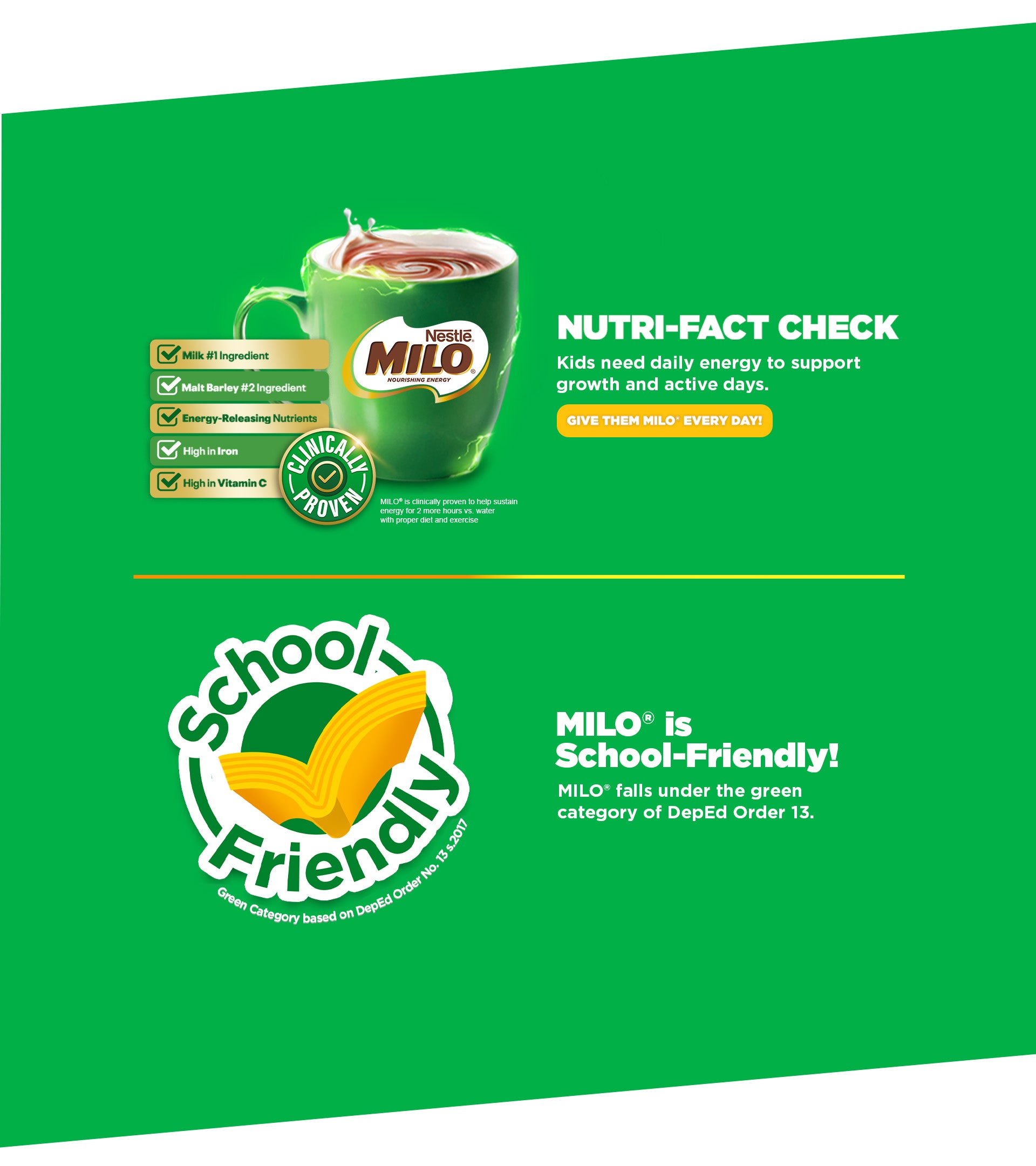 MILO® benefits for Growth, Focus, Sigla